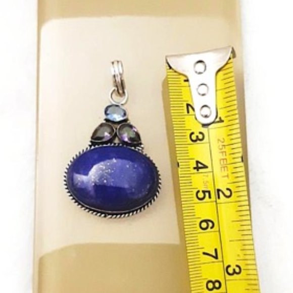 Blue Lapis Lazuli (pd7) Multicolor Tourmaline Pendant 925 Silver Plated Jewelry - Picture 7 of 7